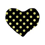 Polka Dots - Pastel Yellow on Black Standard 16  Premium Flano Heart Shape Cushion