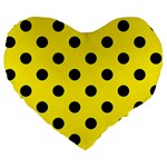 Polka Dots - Black on Canary Yellow Large 19  Premium Heart Shape Cushion