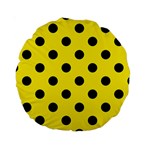 Polka Dots - Black on Canary Yellow Standard 15  Premium Round Cushion