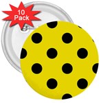 Polka Dots - Black on Canary Yellow 3  Button (10 pack)