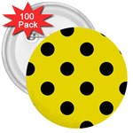 Polka Dots - Black on Canary Yellow 3  Button (100 pack)