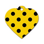 Polka Dots - Black on Gold Yellow Dog Tag Heart (One Side)