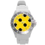 Polka Dots - Black on Gold Yellow Round Plastic Sport Watch (L)