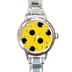 Polka Dots - Black on Gold Yellow Round Italian Charm Watch