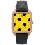 Polka Dots - Black on Gold Yellow Rose Gold Leather Watch