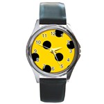 Polka Dots - Black on Gold Yellow Round Metal Watch