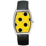 Polka Dots - Black on Gold Yellow Barrel Style Metal Watch