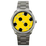 Polka Dots - Black on Gold Yellow Sport Metal Watch