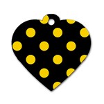 Polka Dots - Gold Yellow on Black Dog Tag Heart (One Side)