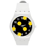 Polka Dots - Gold Yellow on Black Round Plastic Sport Watch (M)