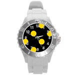 Polka Dots - Gold Yellow on Black Round Plastic Sport Watch (L)