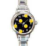 Polka Dots - Gold Yellow on Black Round Italian Charm Watch