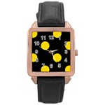 Polka Dots - Gold Yellow on Black Rose Gold Leather Watch