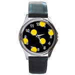 Polka Dots - Gold Yellow on Black Round Metal Watch