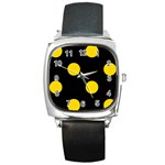 Polka Dots - Gold Yellow on Black Square Metal Watch