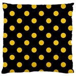 Polka Dots - Deep Lemon Yellow on Black Large Flano Cushion Case (One Side)