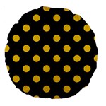 Polka Dots - Deep Lemon Yellow on Black Large 18  Premium Round Cushion