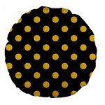 Polka Dots - Deep Lemon Yellow on Black Large 18  Premium Flano Round Cushion