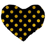 Polka Dots - Deep Lemon Yellow on Black Large 19  Premium Flano Heart Shape Cushion