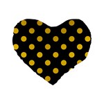 Polka Dots - Deep Lemon Yellow on Black Standard 16  Premium Flano Heart Shape Cushion