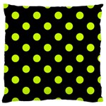 Polka Dots - Fluorescent Yellow on Black Large Cushion Case (One Side)