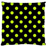 Polka Dots - Fluorescent Yellow on Black Large Flano Cushion Case (One Side)