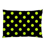 Polka Dots - Fluorescent Yellow on Black Pillow Case (One Side)