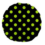 Polka Dots - Fluorescent Yellow on Black Large 18  Premium Round Cushion