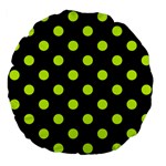 Polka Dots - Fluorescent Yellow on Black Large 18  Premium Flano Round Cushion