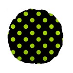 Polka Dots - Fluorescent Yellow on Black Standard 15  Premium Round Cushion