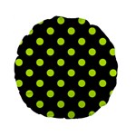 Polka Dots - Fluorescent Yellow on Black Standard 15  Premium Flano Round Cushion