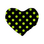 Polka Dots - Fluorescent Yellow on Black Standard 16  Premium Heart Shape Cushion