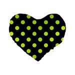 Polka Dots - Fluorescent Yellow on Black Standard 16  Premium Flano Heart Shape Cushion