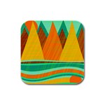 Orange and green landscape Rubber Square Coaster (4 pack) 