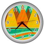 Orange and green landscape Wall Clocks (Silver) 