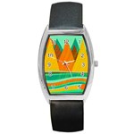 Orange and green landscape Barrel Style Metal Watch