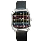 Neon plaid design Square Metal Watch