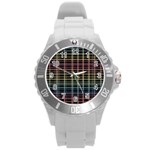 Neon plaid design Round Plastic Sport Watch (L)