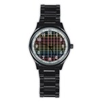 Neon plaid design Stainless Steel Round Watch