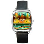 Decorative autumn landscape Square Metal Watch