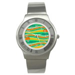 Green and orange decorative design Stainless Steel Watch