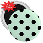 Polka Dots - Black on Pastel Green 3  Magnet (10 pack)