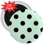 Polka Dots - Black on Pastel Green 3  Magnet (100 pack)