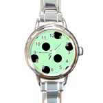 Polka Dots - Black on Mint Green Round Italian Charm Watch