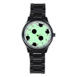 Polka Dots - Black on Mint Green Stainless Steel Round Watch