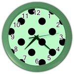 Polka Dots - Black on Mint Green Color Wall Clock