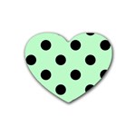 Polka Dots - Black on Mint Green Rubber Coaster (Heart)