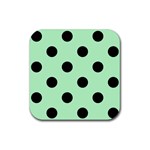 Polka Dots - Black on Mint Green Rubber Coaster (Square)