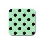 Polka Dots - Black on Mint Green Rubber Square Coaster (4 pack)