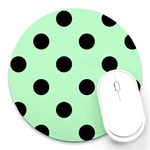 Polka Dots - Black on Mint Green Round Mousepad